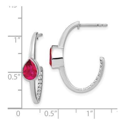 14K White Gold 1/6 ct tw 25mm Lab-Created Ruby & Diamond J- Hoop Earrings – view 4