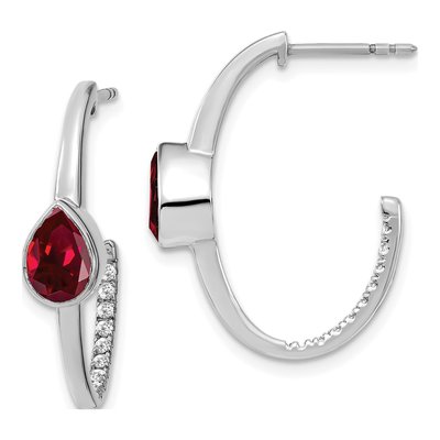 14K White Gold 1/6 ct tw 25mm Lab-Created Ruby & Diamond J- Hoop Earrings