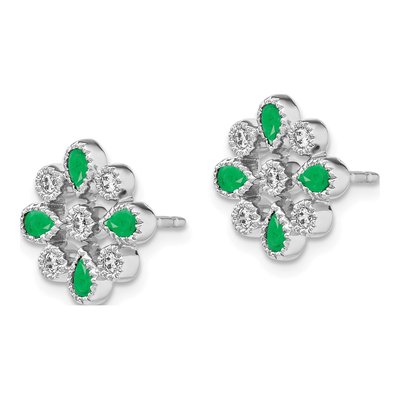 14K White Gold 1/7 ct tw Pear Emerald & Diamond Floral Stud Earrings – view 2