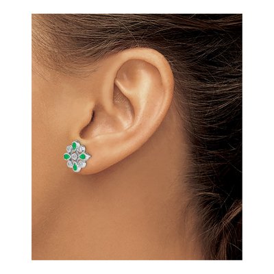 14K White Gold 1/7 ct tw Pear Emerald & Diamond Floral Stud Earrings – view 3