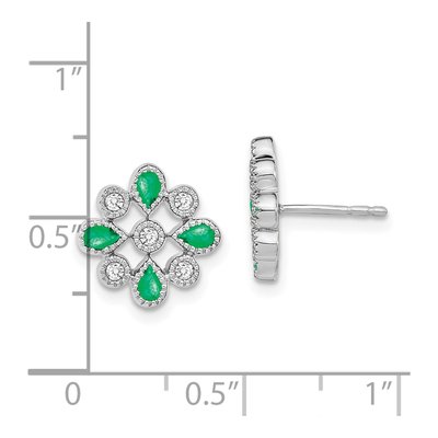 14K White Gold 1/7 ct tw Pear Emerald & Diamond Floral Stud Earrings – view 4