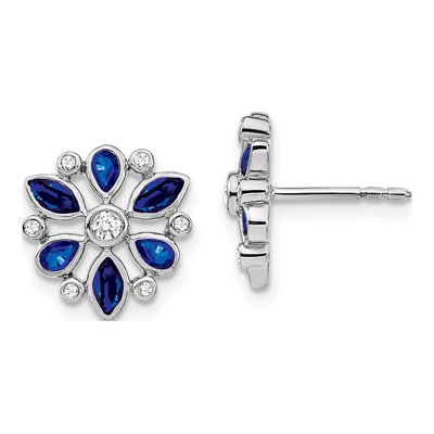 14K White Gold 1/8 ct tw Marquise Sapphire & Diamond Stud Earrings