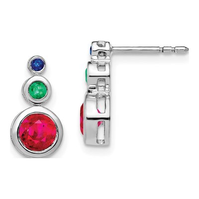 14K White Gold Ruby & Emerald Dangle Earrings