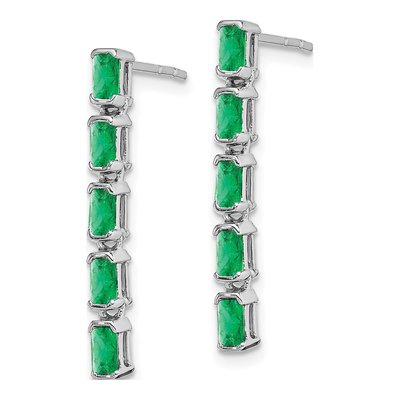 14K White Gold Emerald 5-Stone Dangle Earrings – view 2