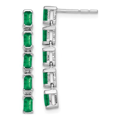 14K White Gold Emerald 5-Stone Dangle Earrings
