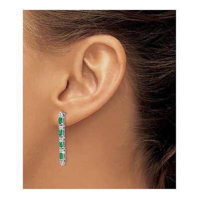 14K White Gold 1/5 ct tw Emerald & Diamond Dangle Earrings – view 3
