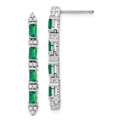 14K White Gold 1/5 ct tw Emerald & Diamond Dangle Earrings
