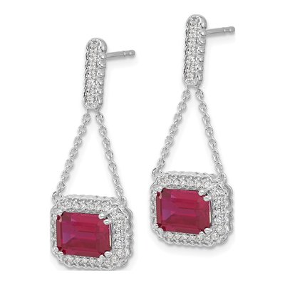 14K White Gold 1/3 ct tw Lab-Created Ruby & Diamond Dangle Earrings – view 2
