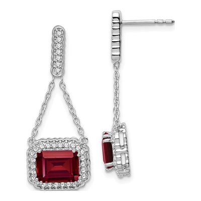 14K White Gold 1/3 ct tw Lab-Created Ruby & Diamond Dangle Earrings