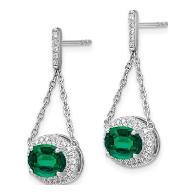 14K White Gold 1/3 ct tw Lab-Created Emerald & Diamond Dangle Earrings – view 2