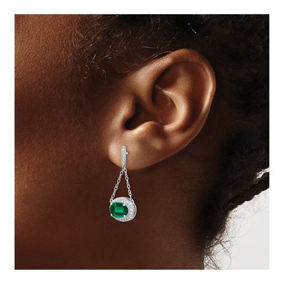 14K White Gold 1/3 ct tw Lab-Created Emerald & Diamond Dangle Earrings – view 3