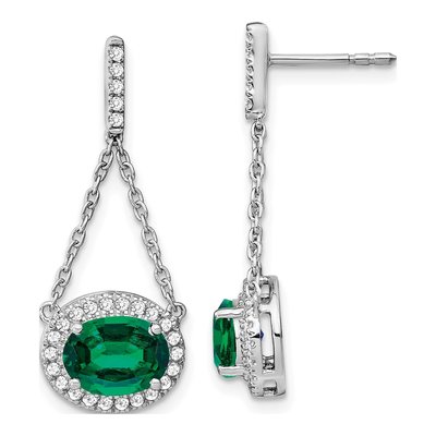 14K White Gold 1/3 ct tw Lab-Created Emerald & Diamond Dangle Earrings