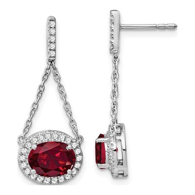 14K White Gold 1/3 ct tw Lab-Created Ruby & Diamond Dangle Earrings