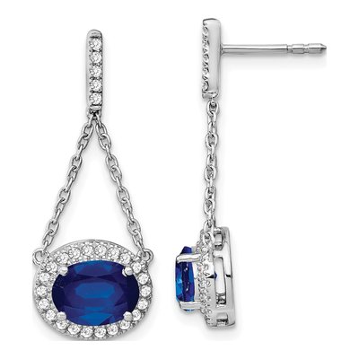 14K White Gold 1/3 ct tw Lab-Created Sapphire & Diamond Dangle Earrings