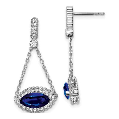 14K White Gold 0.32 ct tw Lab-Created Sapphire & Diamond Marquise Dangle Earrings