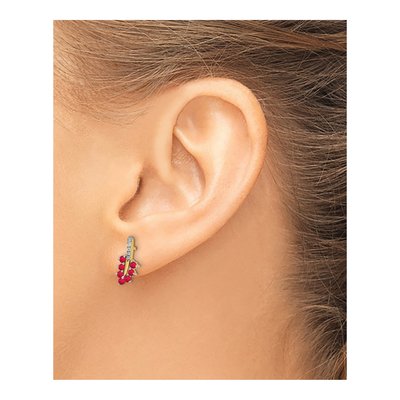 14K Yellow Gold 1/20 ct tw Ruby & Diamond Leaf Dangle Earrings – view 3