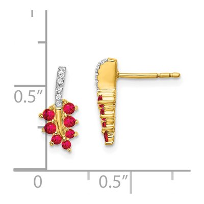14K Yellow Gold 1/20 ct tw Ruby & Diamond Leaf Dangle Earrings – view 4
