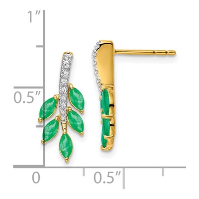14K Yellow Gold 1/10 ct tw Emerald & Diamond Leaf Dangle Earrings – view 4