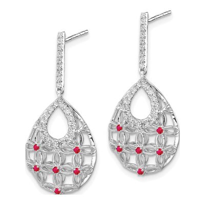14K White Gold 1/3 ct tw Ruby & Diamond Teardrop Dangle Earrings – view 2