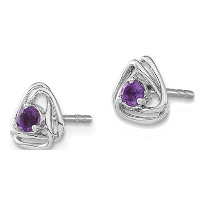 14K White Gold 3mm Round Amethyst Birthstone Stud Earrings – view 2