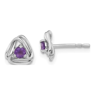14K White Gold 3mm Round Amethyst Birthstone Stud Earrings