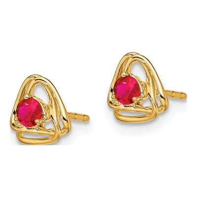 14K Yellow Gold 3mm Round Amethyst Birthstone Stud Earrings – view 2