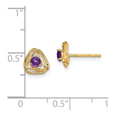 14K Yellow Gold 3mm Round Amethyst Birthstone Stud Earrings – view 4