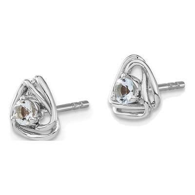 14K White Gold 3mm Round Aquamarine Birthstone Stud Earrings – view 2