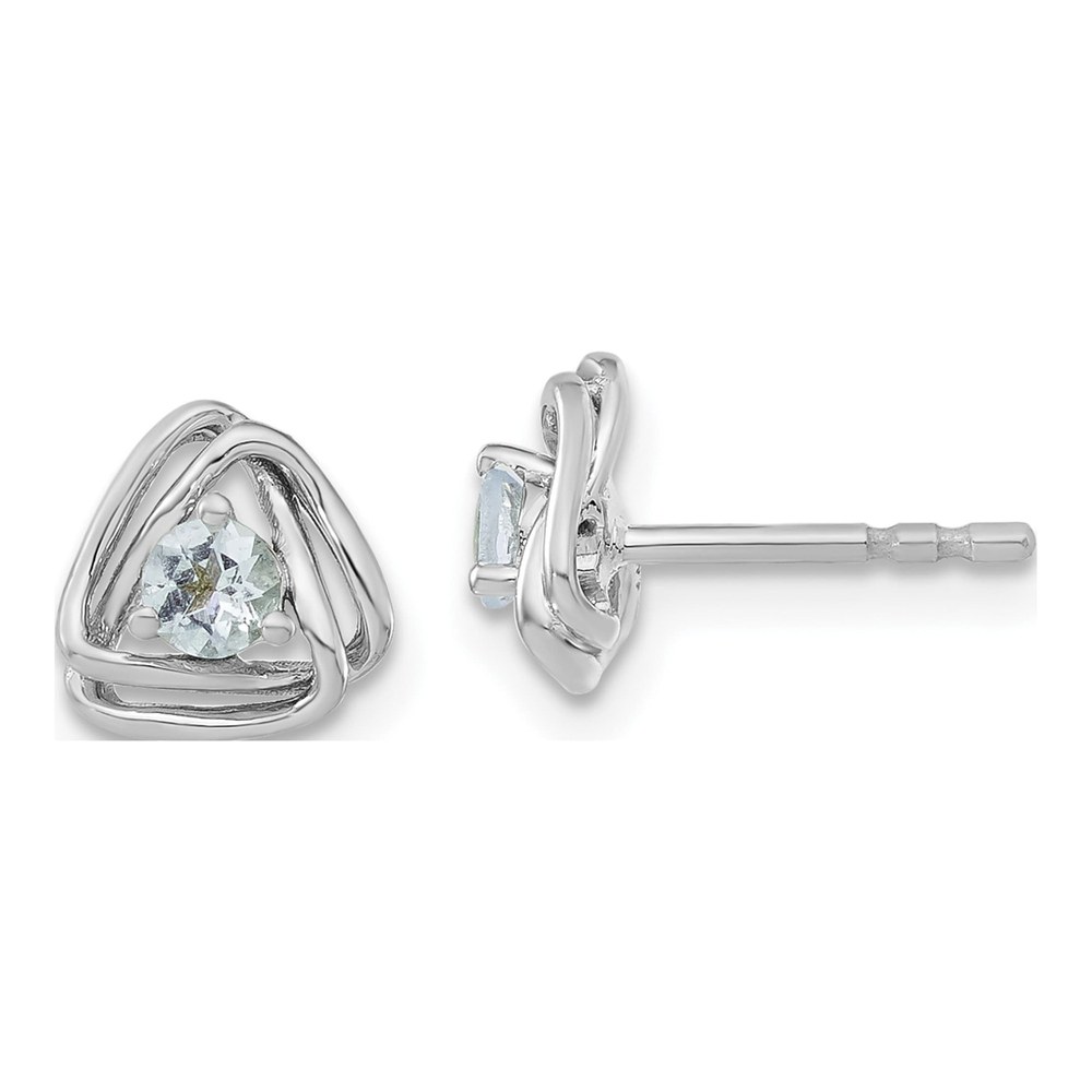 14K White Gold 3mm Round Aquamarine Birthstone Stud Earrings