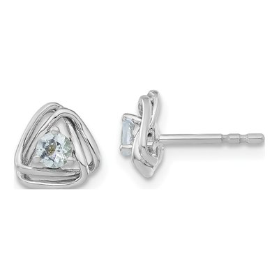 14K White Gold 3mm Round Aquamarine Birthstone Stud Earrings