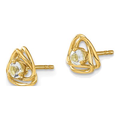 14K Yellow Gold 3mm Round Aquamarine Natural Stud Earrings – view 2