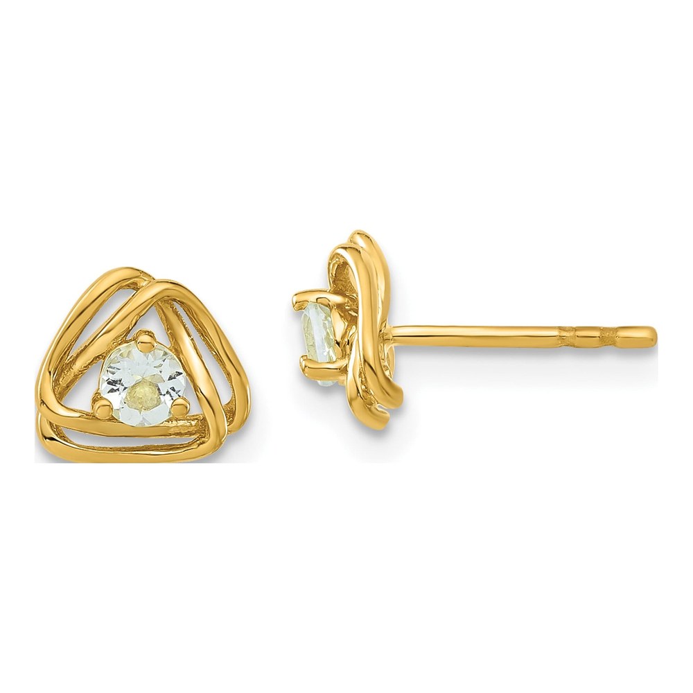 14K Yellow Gold 3mm Round Aquamarine Natural Stud Earrings