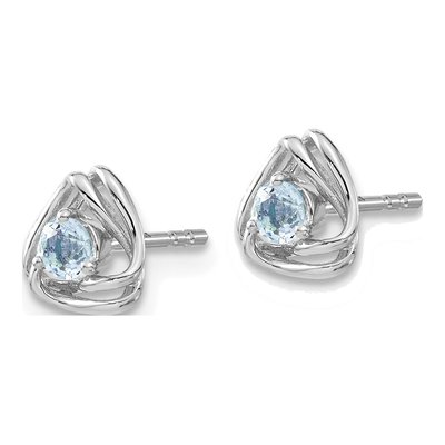 14K White Gold 3mm Round Swiss Blue Topaz December Birthstone Stud Earrings – view 2