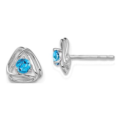 14K White Gold 3mm Round Swiss Blue Topaz December Birthstone Stud Earrings
