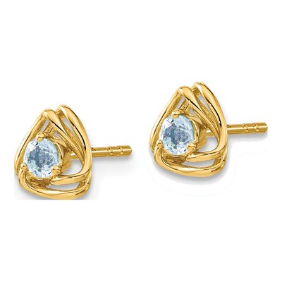 14K Yellow Gold 3mm Round Swiss Blue Topaz Triangle Stud Earrings – view 2