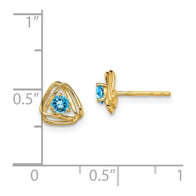 14K Yellow Gold 3mm Round Swiss Blue Topaz Triangle Stud Earrings – view 4