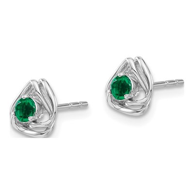 14K White Gold 3mm Round Lab-Created Emerald May Birthstone Stud Earrings – view 2