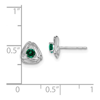 14K White Gold 3mm Round Lab-Created Emerald May Birthstone Stud Earrings – view 4