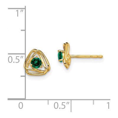 14K Yellow Gold 3mm Round Lab-Created Emerald Button Stud Earrings – view 4