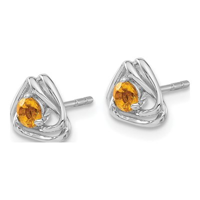 14K White Gold 3mm Round Citrine Triangle Stud Earrings – view 2