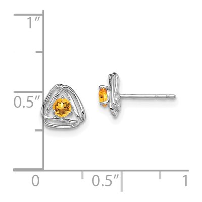 14K White Gold 3mm Round Citrine Triangle Stud Earrings – view 4