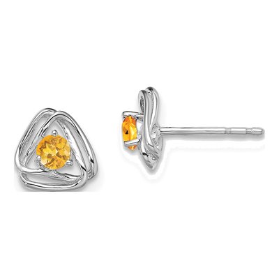14K White Gold 3mm Round Citrine Triangle Stud Earrings