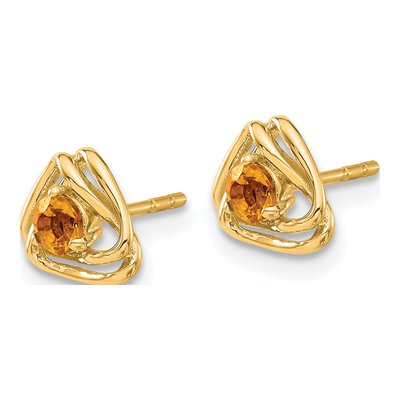 14K Yellow Gold 3mm Round Citrine Triangle Stud Earrings – view 2