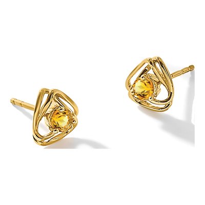 14K Yellow Gold 3mm Round Citrine Triangle Stud Earrings – view 5