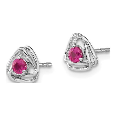 14K White Gold 3mm Round Lab-Created Ruby July Birthstone Stud Earrings – view 2