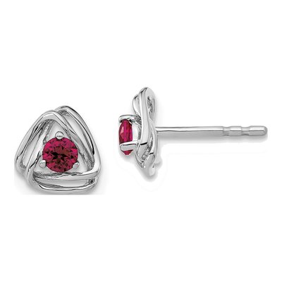 14K White Gold 3mm Round Lab-Created Ruby July Birthstone Stud Earrings
