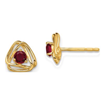 14K Yellow Gold 3mm Round Lab-Created Ruby Button Stud Earrings