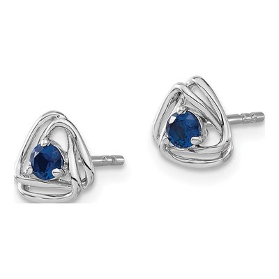 14K White Gold 3mm Round Lab-Created Sapphire Birthstone Stud Earrings – view 2