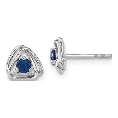 14K White Gold 3mm Round Lab-Created Sapphire Birthstone Stud Earrings