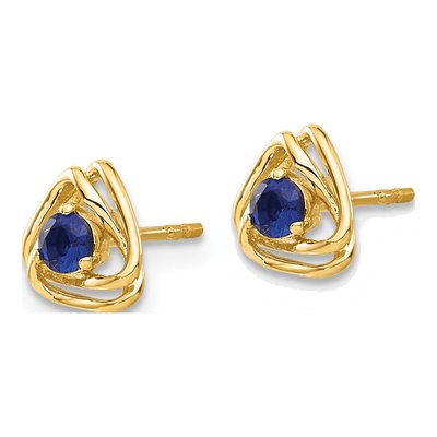 14K Yellow Gold 3mm Round Lab-Created Sapphire Stud Earrings – view 2